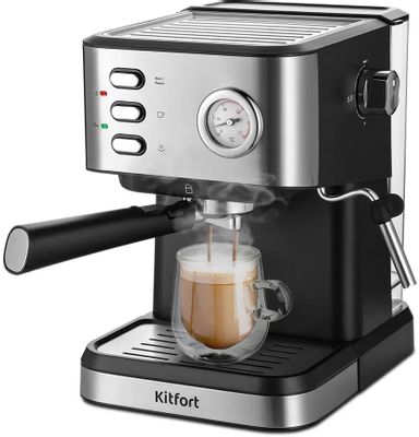 Кофеварка KitFort КТ-7293,  рожковая,  черный  / серебристый