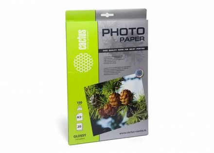 Фотобумага Cactus CS-GA315020, A3+, для струйной печати, 20л, 150г/м2, белый, покрытие глянцевое