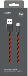 Кабель PERO DC-04, micro USB (m) - USB (m), красный / черный