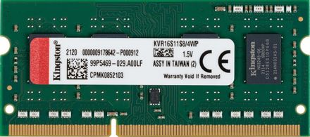 Оперативная память Kingston Valueram KVR16S11S8/4WP DDR3 - 1x 4ГБ 1600МГц, для ноутбуков (SO-DIMM), Ret