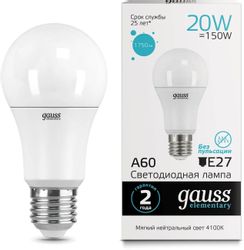 Упаковка ламп LED GAUSS E27, груша, 20Вт, 10 шт.
