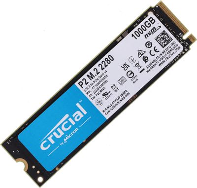 SSD накопитель Crucial P2 CT1000P2SSD8 1ТБ, M.2 2280, PCIe 3.0 x4, NVMe ...