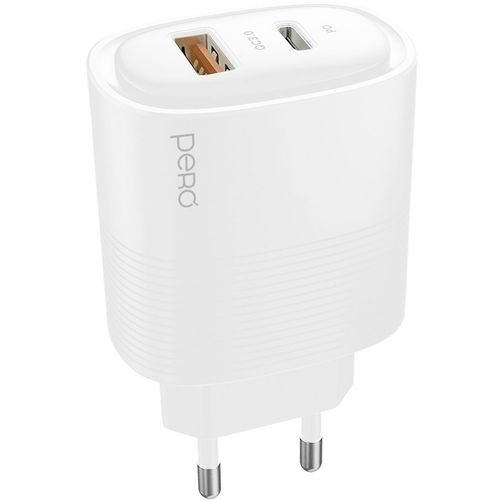 Сетевое зарядное устройство PERO TC11W, USB-A, USB-C, 45Вт, 3A, белый