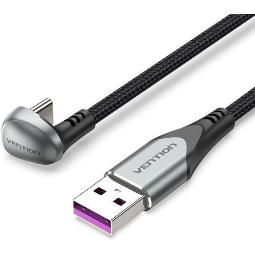 Кабель VENTION COHHH, USB Type-C (m) (угловой) — USB 2.0 A (m) (прямой), круглое, 2м, пакет, черный