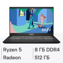 Изображение товара Ноутбук MSI Modern 14 C7M-238RU 14", IPS, AMD Ryzen 5 7530U 2ГГц, 6-ядерный, 8ГБ DDR4, 512ГБ SSD,  AMD Radeon Graphics, Windows 11 Home, черный [9s7-14jk12-238]