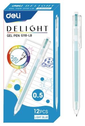 Упаковка ручек гелевых Deli Delight EG118-LB автоматическая корп.прозрачный чернила светло-синий