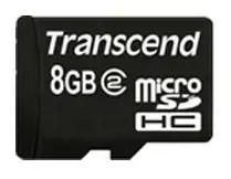 Карта памяти microSDHC Transcend 8 ГБ, Class 2, TS8GUSDHC2, 1 шт., переходник SD
