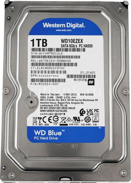 Жесткий диск WD Caviar Blue WD10EZEX,  1ТБ,  HDD,  SATA III,  3.5"