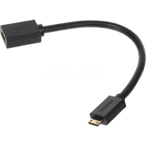 Кабель аудио-видео UGREEN 20137, mini-HDMI (m) — HDMI (f), ver 2.0, 0.22м, черный