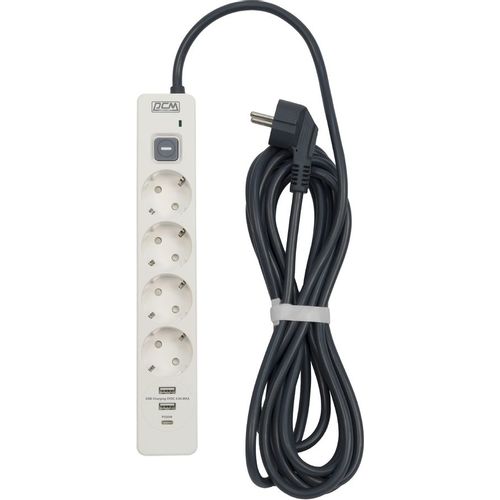 Сетевой фильтр POWERCOM SP-01 USB2A1CW 3,0М, 3.0м, белый/серый