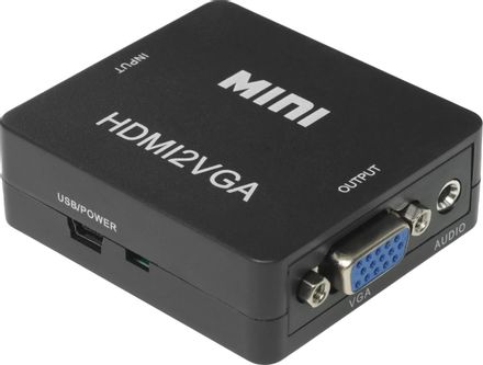 Переходник аудио-видео PALMEXX 5-983M,  HDMI (f) -  VGA (f),  Jack 3.5 (f),  черный