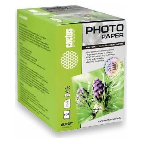 Фотобумага Cactus CS-GA6230500, для струйной печати, 500л, 230г/м2, белый, покрытие глянцевое