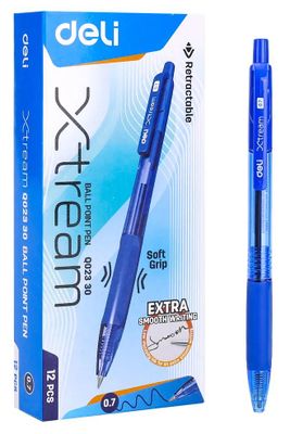 Ручка шариков. Deli X-tream EQ02330 авт. корп.прозрачный/синий d=0.7мм чернила син. сменный стержень