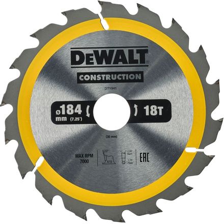 Пильный диск DeWALT DT1941-QZ, 184мм, 1.7мм, 30мм, по дереву