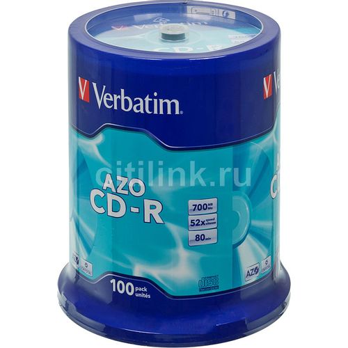 Оптический диск CD-R Verbatim 700МБ 52x, 100шт., cake box [43430]