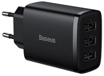 Сетевое зарядное устройство BASEUS CCCP17EU,  3xUSB-A,  17Вт, 3.4A, черный [ccxj020101]