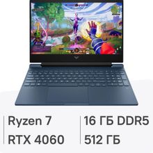 Изображение товара Ноутбук игровой HP Victus 15-fb2031ci 15.6", IPS, AMD Ryzen 7 8845HS 3.8ГГц, 8-ядерный, 16ГБ DDR5, 512ГБ SSD,  NVIDIA GeForce  RTX 4060 для ноутбуков - 8 ГБ, FreeDOS, синий [a74llea]