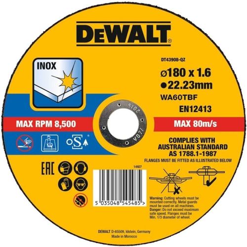 Отрезной диск DeWALT DT43908-QZ, по металлу, 180мм, 1.6мм, 22.2мм