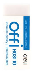 Ластик Deli Offi EH03110, 60x24x12мм , ПВХ, белый