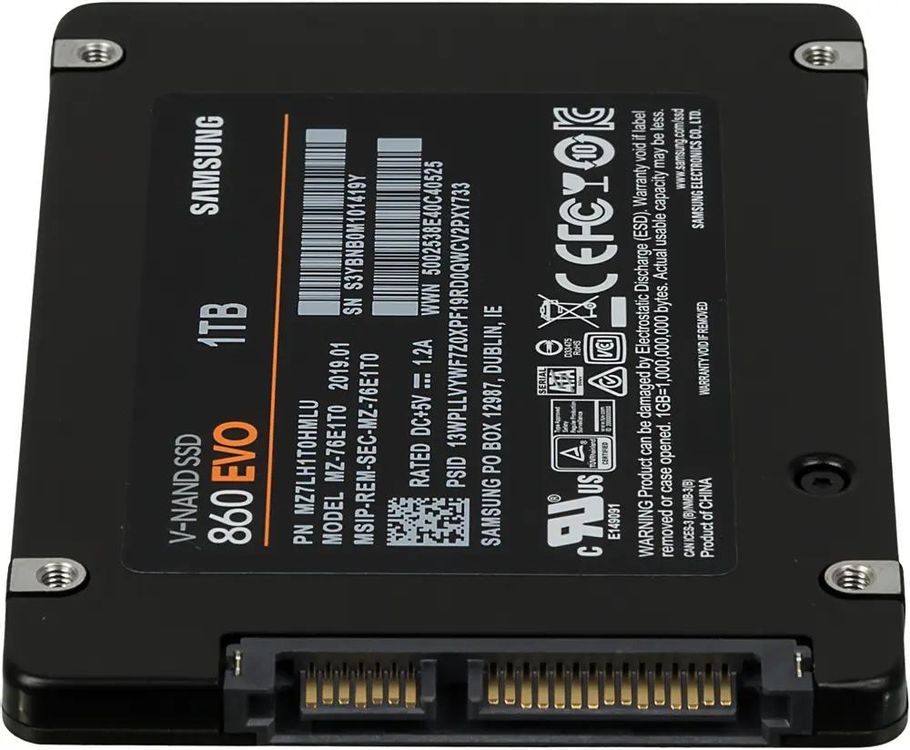 SSD накопитель Samsung 860 EVO MZ-76E1T0BW 1ТБ, 2.5