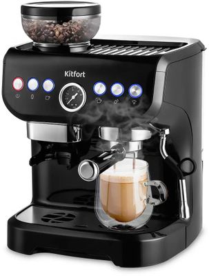 Кофеварка KitFort КТ-7108,  рожковая,  черный  / серебристый