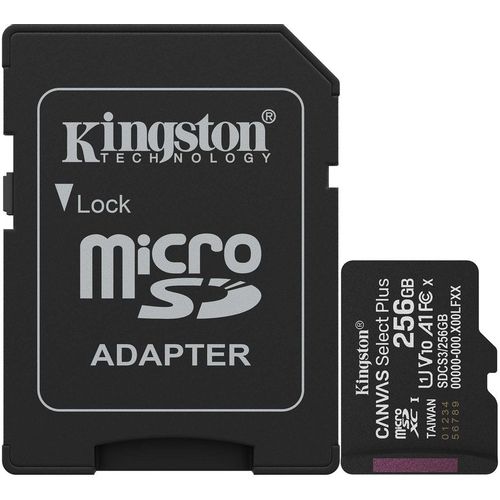 Карта памяти microSDXC UHS-I U1 Kingston Canvas Select Plus 256 ГБ, 150 МБ/с, Class 10, SDCS3/256GB, 1 шт., переходник SD