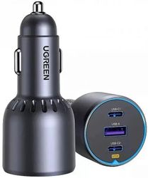 Изображение товара Автомобильное зарядное устройство UGREEN EC703,  USB-A,  2xUSB-C, 75Вт, 3A, серый [35024]