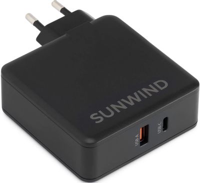 Сетевое зарядное устройство SunWind SWWB6,  USB + USB type-C,  65Вт,  3.25A,  черный [swwb6h1105bk]