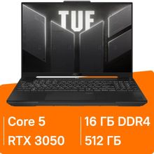 Изображение товара Ноутбук игровой ASUS TUF Gaming F16 FX607VJ-RL013 16", 2024, IPS, Intel Core 5 210H 2.2ГГц, 8-ядерный, 16ГБ DDR4, 512ГБ SSD,  NVIDIA GeForce  RTX 3050 для ноутбуков - 6 ГБ, без операционной системы, серый [90nr0mz6-m000f0]