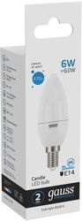 Упаковка ламп LED GAUSS E14, свеча, 6Вт, 10 шт.