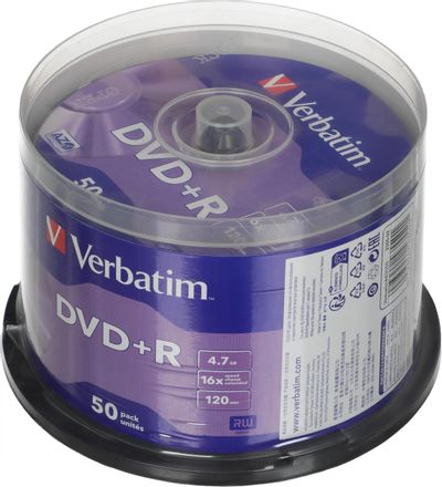 Оптический диск DVD+R Verbatim 4.7ГБ 16x, 50шт., cake box [43550]