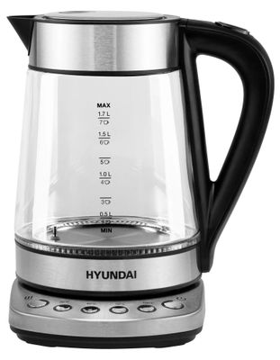 Чайник электрический Hyundai HYK-G3026, 2200Вт, серебристый и черный ...