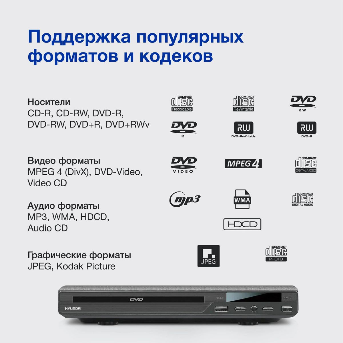 DVD-плеер Hyundai H-DVD160, черный – купить в Ситилинк | 480158