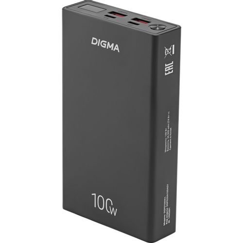 Внешний аккумулятор (Power Bank) Digma DGPD100WA, 20000мAч, черный [dgpd20a100abk]