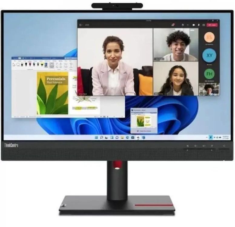 Монитор 23.8" Lenovo TIO24 G5 IPS 1920x1080, 60 Гц, 4 мс, 16:9, 250 кд/м², HDMI, DisplayPort, USB-A, веб-камера, встроенные динамики, Low Blue Light, трехсторонний безрамочный дизайн, регулировка по высоте, поворот на 90 градусов, черный