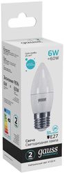Упаковка ламп LED GAUSS E27, свеча, 6Вт, 10 шт.