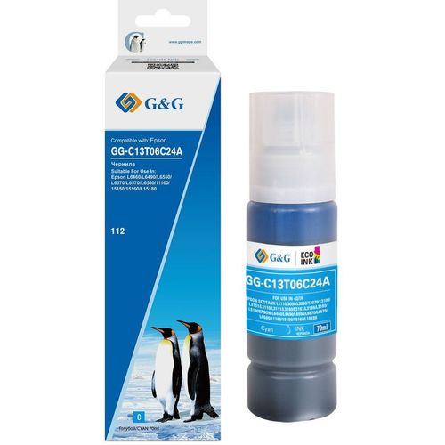 Чернила G&G GG-C13T06C24A №112, для Epson, 70мл, голубой пигментный