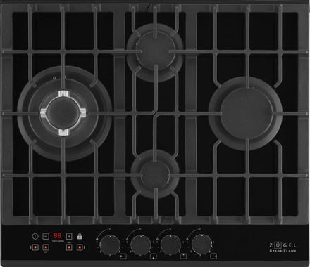 Газовая варочная панель ZUGEL ZGH600X, 4 конфорки, закаленное стекло, черный
