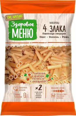 Характеристики Макароны ЗДОРОВОЕ МЕНЮ 4 злака, трубочки, 400гр (1368363 ...