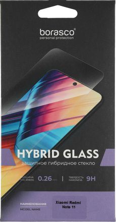 Защитное стекло для экрана BORASCO Hybrid Glass для Xiaomi Redmi Note 11 антиблик, 68х154 мм, 2.5D, 1 шт, прозрачный [70321]