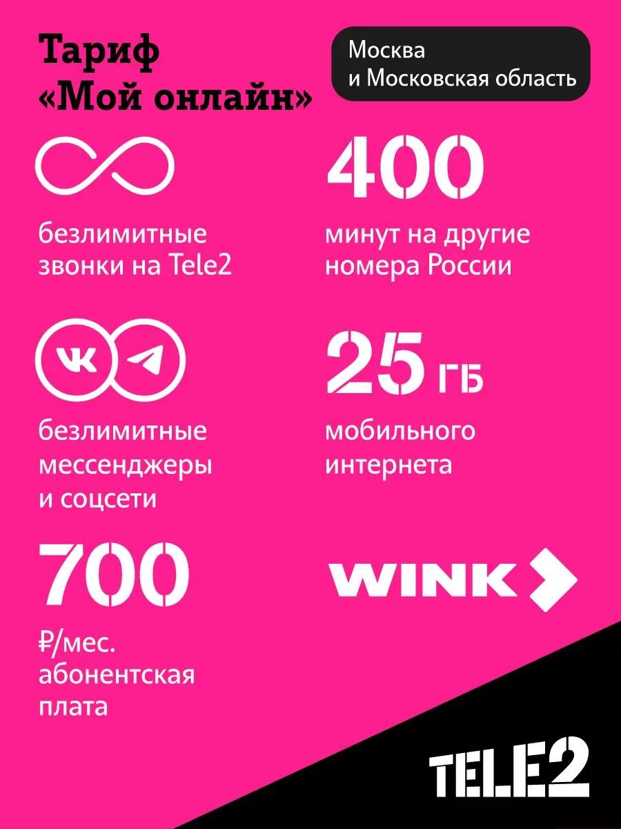 SIM-карта TELE2 Мой онлайн, Москва и Московская область, с тарифным планом  – купить в Ситилинк | 1406396