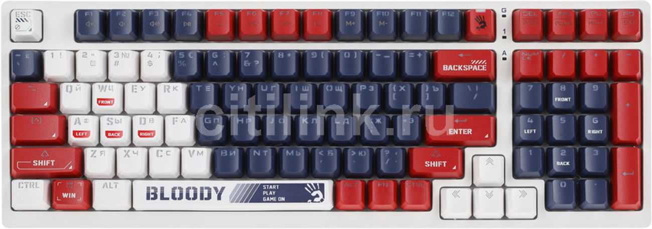 Клавиатура A4TECH Bloody S98 Sports Navy BLMS Plus,  USB, синий + белый [s98 sports navy blms red plus]