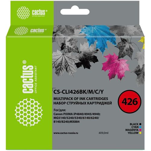 Картридж Cactus CS-CLI426BK/M/C/Y, CLI-426, черный / голубой / желтый / пурпурный / CS-CLI426BK/M/C/Y