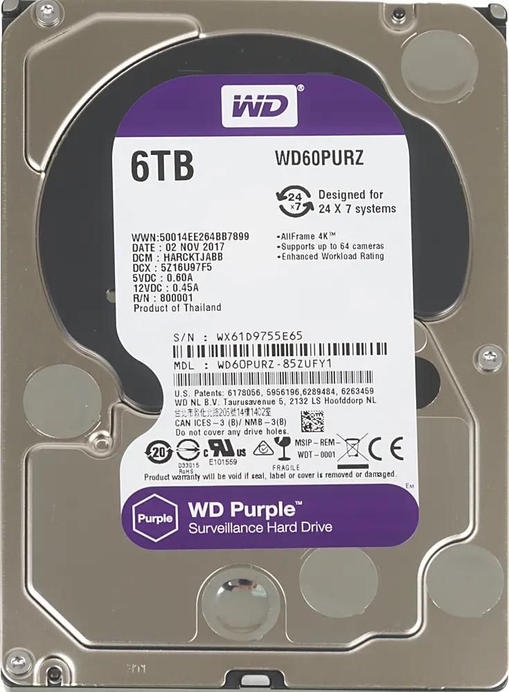 Жесткий диск WD Purple WD60PURZ, 6ТБ, HDD, SATA III, 3.5