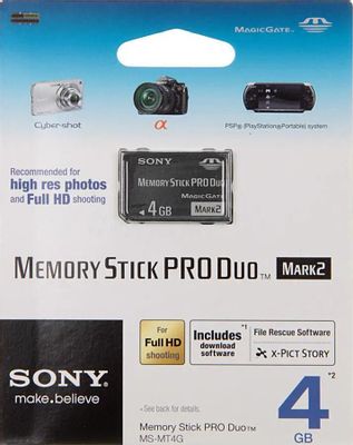 Карта памяти Memory Stick Pro Duo Sony Mark2 4 ГБ, MSMT4G/Т,  1 шт., без адаптера [msmt4gn]