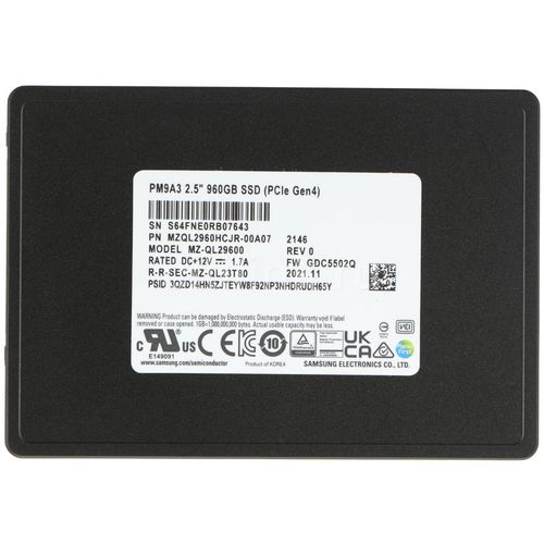 960ГБ Серверный SSD накопитель Samsung MZQL2960HCJR-00A07 PCIe 4.0 x4, 2.5", TLC, TBW - 1752ТБ, DWPD - 1
