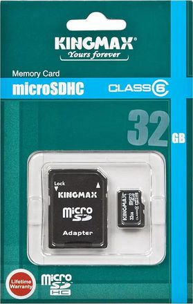 Флеш карта microSDHC 32Gb Class6 Kingmax + adapter
