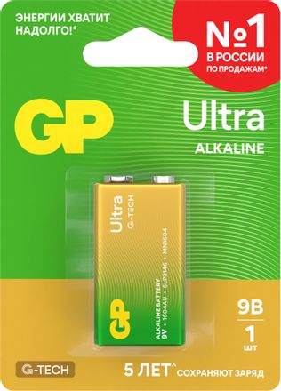 9V Батарейка GP Ultra Alkaline 1604AUA21-5CRSBC1,  1 шт.