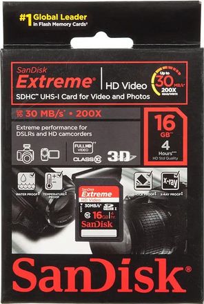 Карта памяти SDHC Sandisk Extreme HD 16 ГБ, Class 10, SDSDX-016G-X46, 1 шт., без адаптера