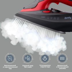 Утюг DOMFY DSC-EI502, с паровым ударом, черный и красный